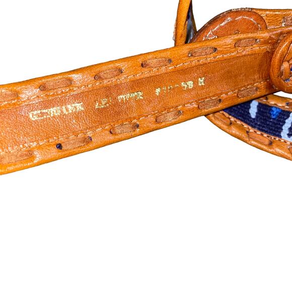 Stitched woven Genuine Leather retro boho indie Print Belt medium brown/blue main image 9